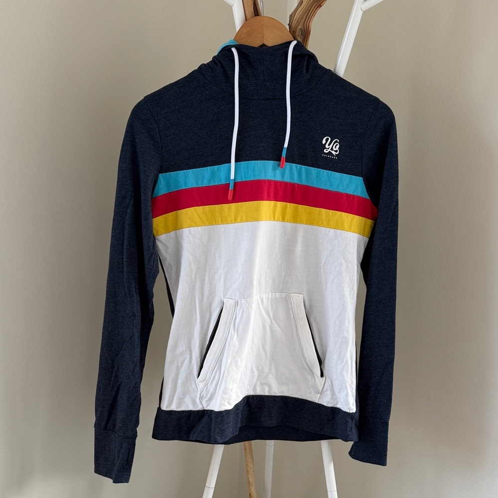 Women's Navy Multicolor Striped Hoodie